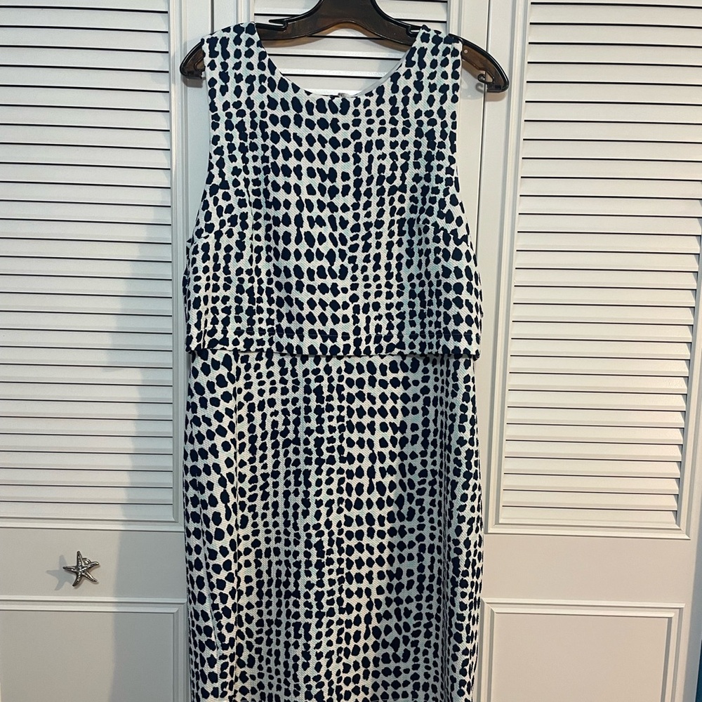 Ann Taylor Blue, Teal and White Dotted Midi Dress